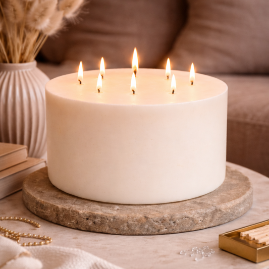 Large 7 wick soy candle centerpiece for home decor and weddings
